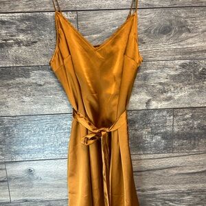 Abercrombie & Fitch Satin Slip Mini Dress in Mustard Gold